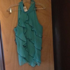 Blue, turtle neck dress top with ruffles!