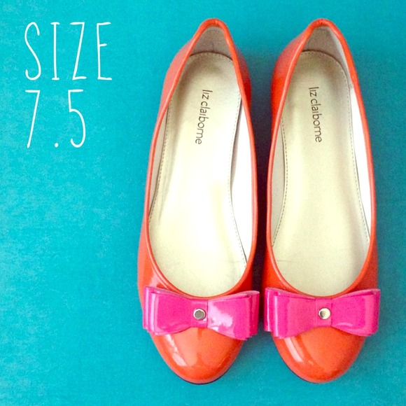 Liz Claiborne Shoes - ❤Reserved❤*Host Pick*Orange Patent Flats Pink Bows