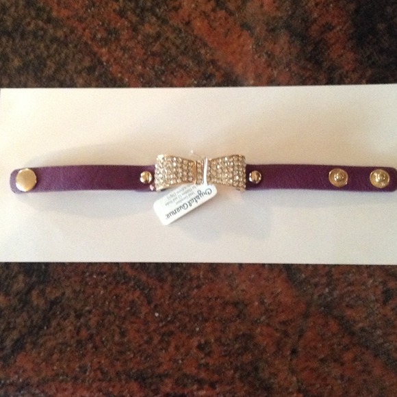 New Purple leather diamond bow bracelet very cute