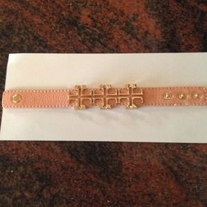 Pink/gold cross leather bracelet new very cool