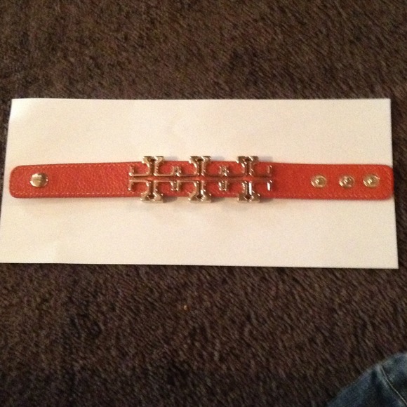New orange/gold cross leather bracelet