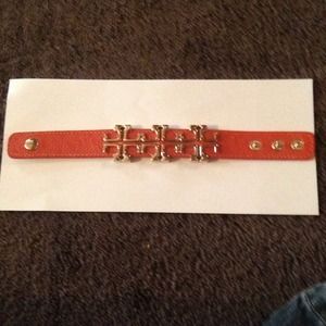 New orange/gold cross leather bracelet