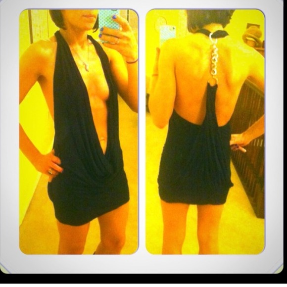X SOLD EBAY X- Sexy black dress or tunic w chain - Picture 2 of 2