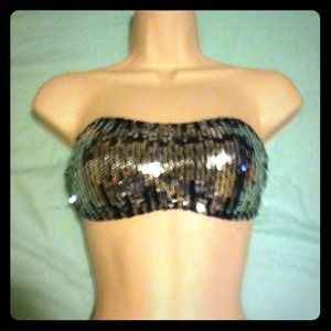 BLACK AND SILVER SEQUIN SPANDEX BANDEAU SIZE L