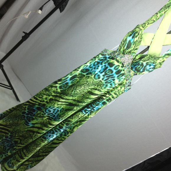 Green & Turquoise Snake/Cheetah Print Dress