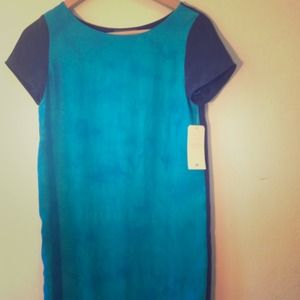 Designer Silk 2 colored dress w drop back hemline