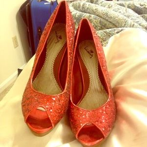 Ruby red sparkly peep toe heels- SALE!!