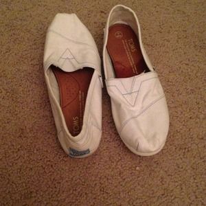 TOMS white with light blue stitching