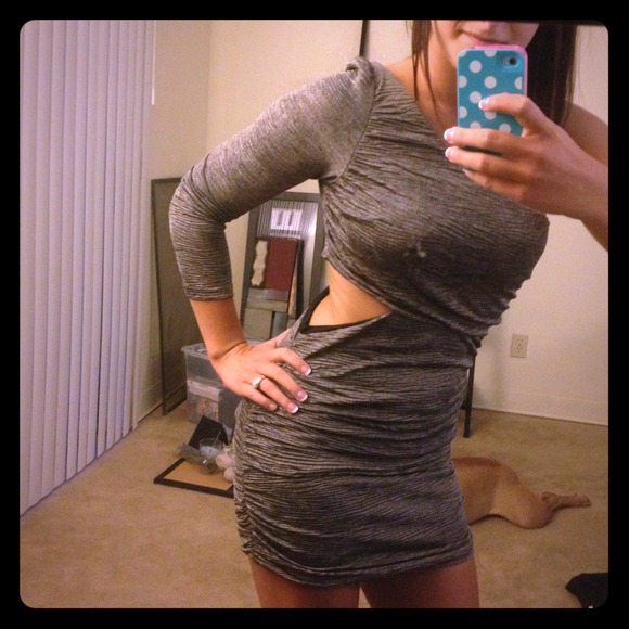 Grey one shoulder  cut out dress