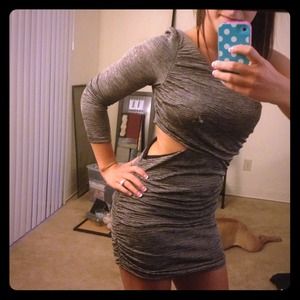 Grey one shoulder  cut out dress