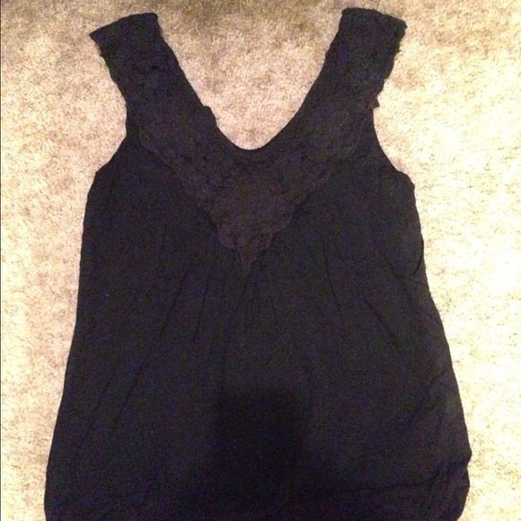Black bubble tank top with lace detail 2/$10!