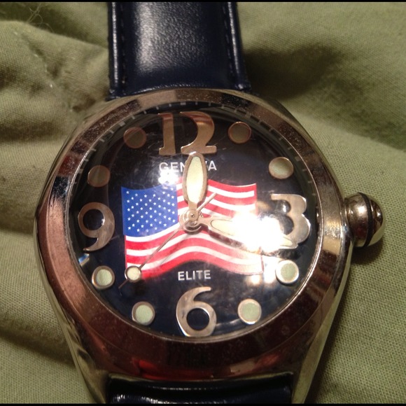 Red white & blue american flag watch