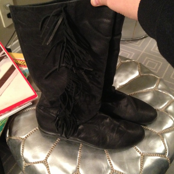Topshop Black Fringe Boots