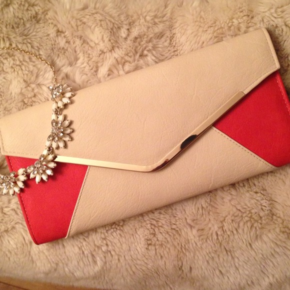 Clutches & Wallets - Two tone envelope clutch with removable gold chain