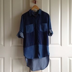 Two tone chambray button tunic