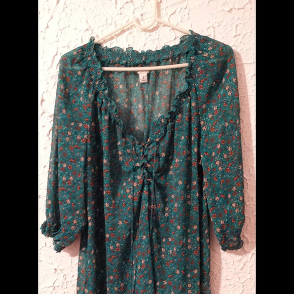 Floral teal chiffon top