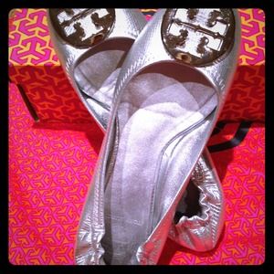Silver Tory Burch ballet flats