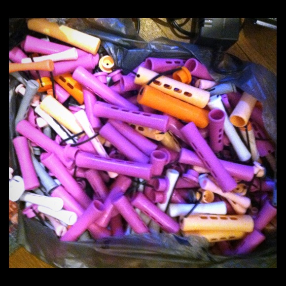 Perm rollers, mirror, bobby pins