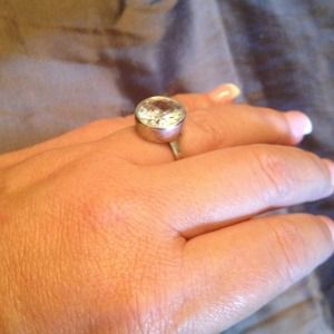 Sterling silver ring with large clear stone Size 6