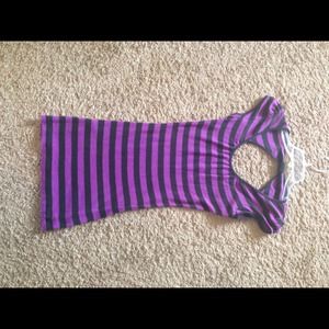 Long purple and black tee.