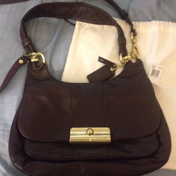 Brown leather coach bag