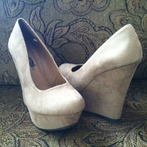 Nude suede wedges