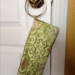 Green/Pink/White Satin Wristlet Clutch