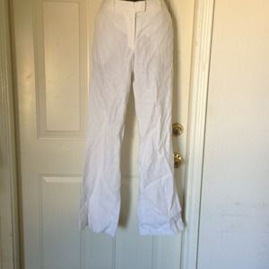 99% White linen trousers with gold subtle gold stripes. (BIN 1-37)