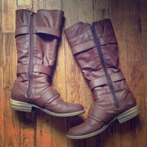 Brown leather boots.