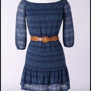 Blue all-over lace 3/4 sleeve dress