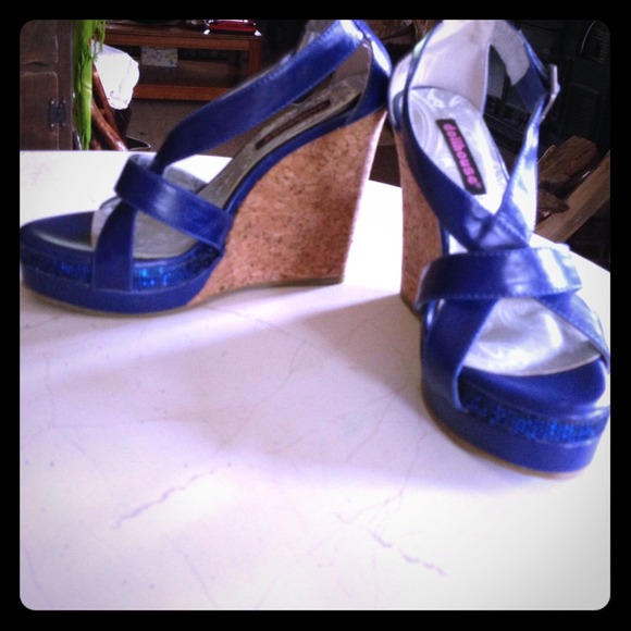 Reduced Royal Blue w/sparkle DollHouse Wedge Heels