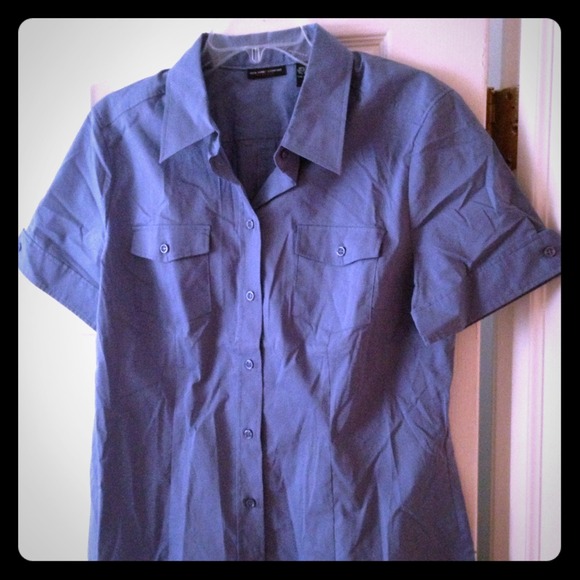 New York & Company blue stretch dress shirt