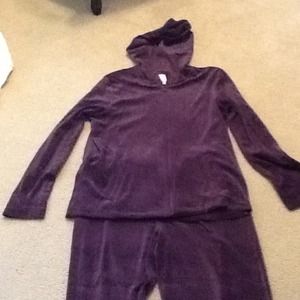 Purple velour lounge suit