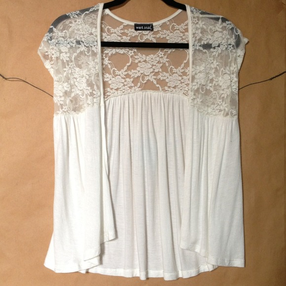 Wet Seal Tops - White lace cardigan