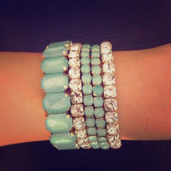 Seafoam Green and rhinestone bracelets