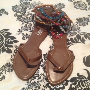 Brown sandals with colorful beads 💋