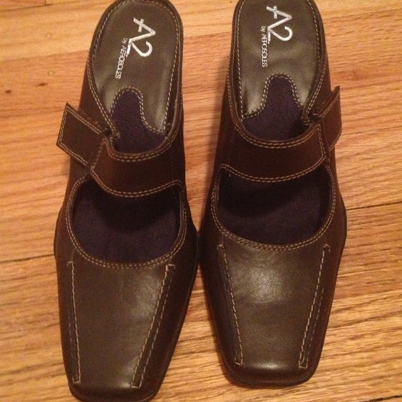 Brown slip on dress heel