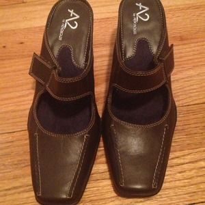 Brown slip on dress heel