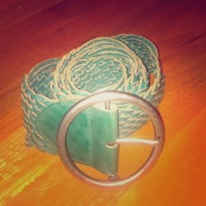 Beautiful green leather Linea Pelle woven belt
