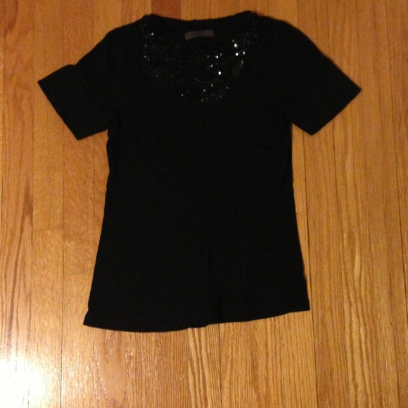 ❌TRADED❌Zara beaded collar black tee