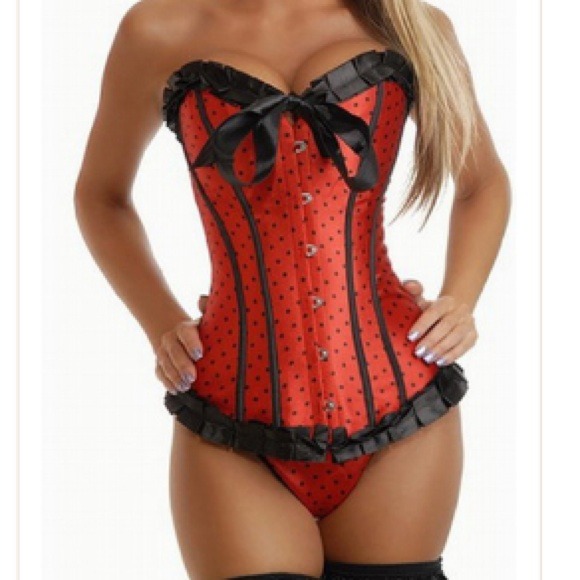 Strapless polka dot corset with ruffled edges