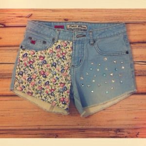 Floral jean shorts with metallic detail!