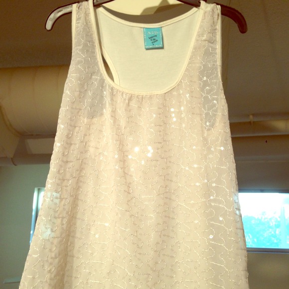 Sheer white sequin top w/ racer back