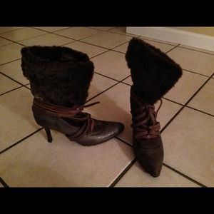 Diesel Brown Boots with Fur Cuff and Straps