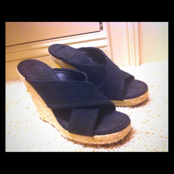 Tory Burch Canvas Espadrillas Wedges black size 9