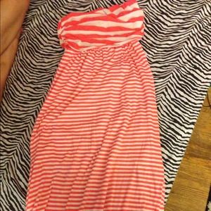 Long coral striped maxi dress