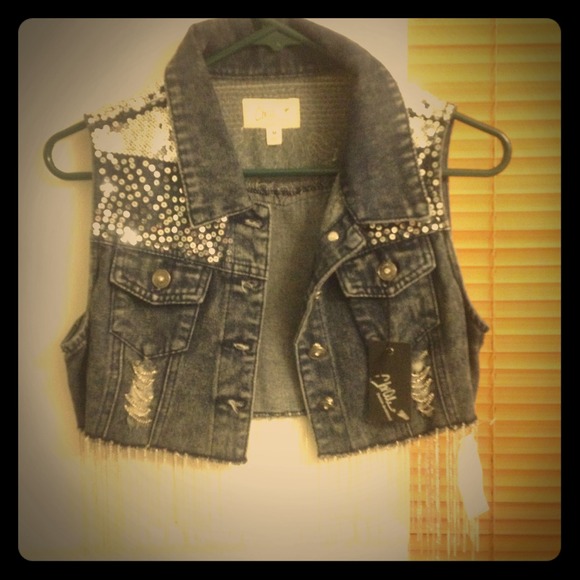 Denim Vest with Chain Fringe