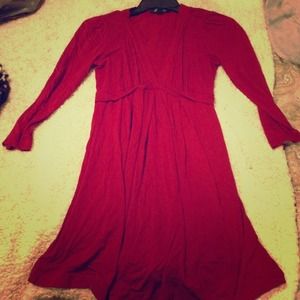 3/4 sleeve red knee length dress