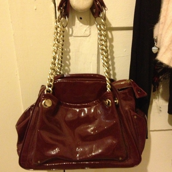 Maroon real Italian leather gold chain straps - Picture 1 of 2