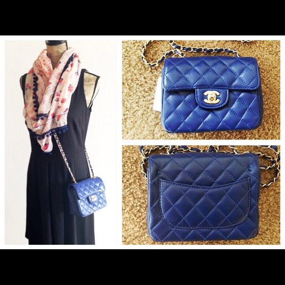 Blue Quilted mini shoulder bag.
